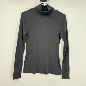 Beyond Yoga Women Black Gray Long Sleeve Turtleneck Ribbed Comfy Gym Size M